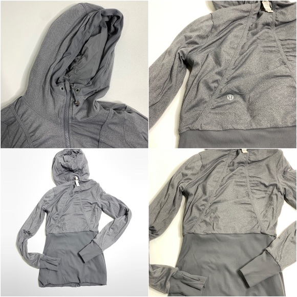 Lululemon Reversible Dance Studio Jacket Blurred Grey Zip Up Hooded Thumbholes 4 - Picture 15 of 16